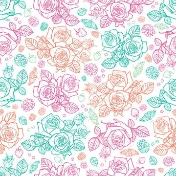 Vector white roses and berries seamless pattern. Perfect for fabric, scrapboo Stock Illustration