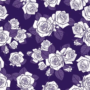 Vector white roses with purple background monochrome seamless pattern. Perfec イラスト素材