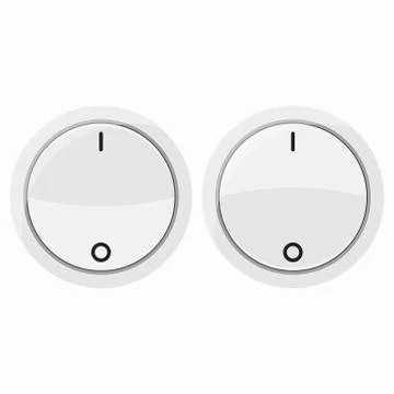 Vector white round switch on off buttons set isolated on white background, fl Stock Illustration