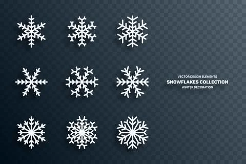 Vector White Rounded Cool Snowflakes Set On Transparent Background Stock Illustration