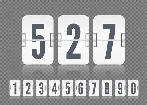 Vector white scoreboard numbers with reflections for flip countdown timer or Stock Illustration