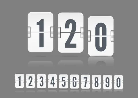 Vector white scoreboard numbers with reflections floating on different height Illustrazione stock