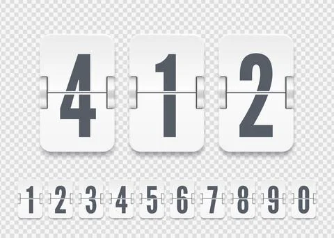Vector white scoreboard numbers with shadows for flip countdown timer or Stock Illustration