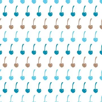 Vector white seamless pattern with blue and brown rows of cherries. Perfect f Stock Illustration