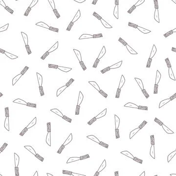 Vector white seamless pattern with hand drawn kitchen knifes. Perfect for fab Stock Illustration