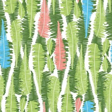 Vector white seamless pattern with vertical fern leaves stripes. Surface patt Stock Illustration