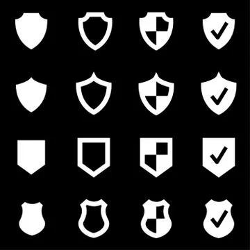 Vector white shield icon set Stock Illustration