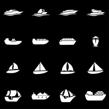 Vector white ship and boat icon set Stock Illustration