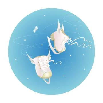 Vector white skates with wings on ice Illustrazione stock