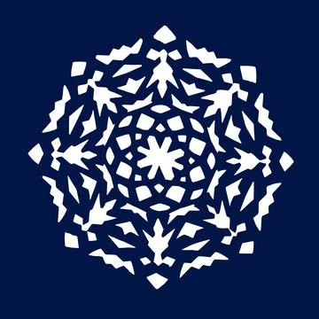 Vector white snowflake on a blue background. Large paper snowflake carved by Stock Illustration