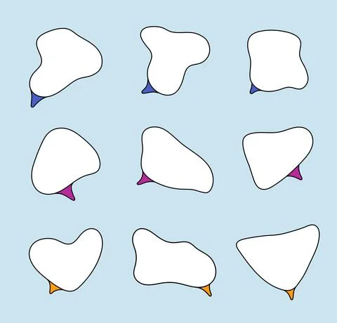 Vector white speech bubble with black stroke, colored triangular leg. Abstrac Stock Illustration