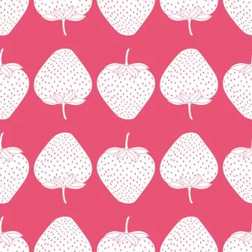 Vector white strawberries on pink background repeat seamless pattern Stock Illustration