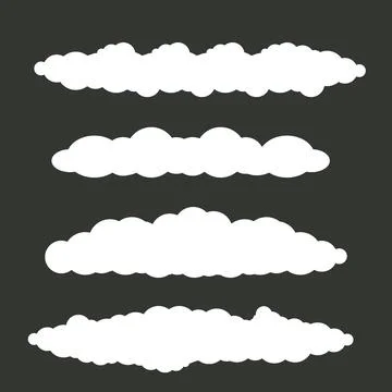Vector white summer clouds set isolated isolated on grey background. Flat sky 스톡 일러스트