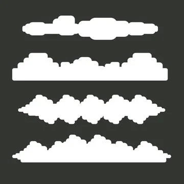 Vector white summer clouds set isolated isolated on grey background. Flat sky Illustrazione stock