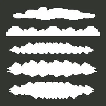 Vector white summer clouds set isolated isolated on grey background. Flat sky Stock Illustration