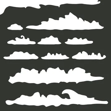 Vector white summer clouds set isolated isolated on grey background. Flat sky 스톡 일러스트