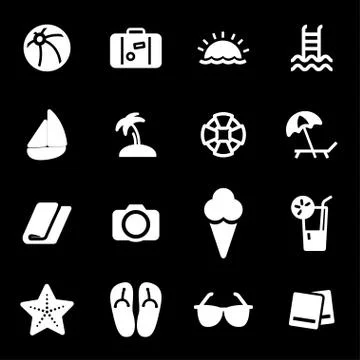 Vector white summer icons set Stock Illustration