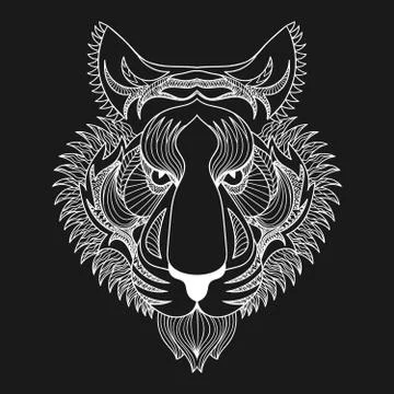 Vector white Tiger. Zentangle Tiger face illustration, Tiger hea 스톡 일러스트