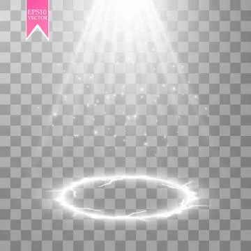 Vector white transparent energy spotlight scene with lightning background Stock Illustration