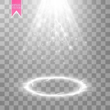 Vector white transparent energy spotlight scene with lightning background Stock-Illustration
