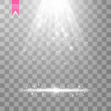Vector white transparent energy spotlight scene with lightning background Stock Illustration