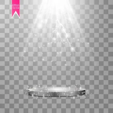 Vector white transparent energy spotlight scene with lightning background Stock Illustration
