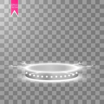 Vector white transparent energy spotlight scene with lightning background Illustrazione stock