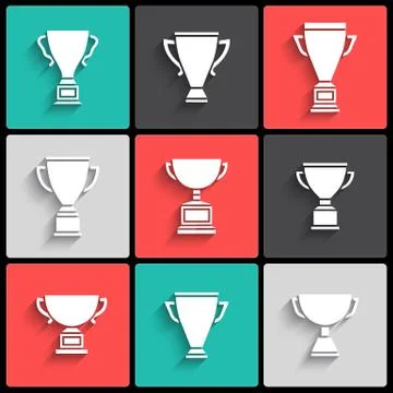 Vector white trophy cup icons set Stock Illustration