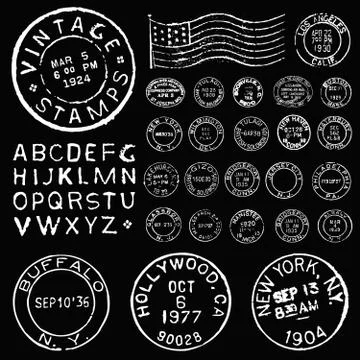 Vector white vintage postage stamp set and template Иллюстрация