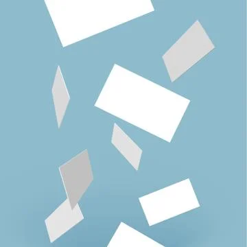 Vector white visit cards on transparent background falling from above. Stock Illustration