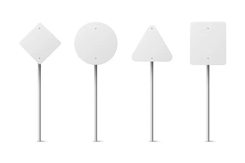 Vector White Warning, Danger Stop Sign in Full Length Icon Set Isolated. Rhombus Illustration
