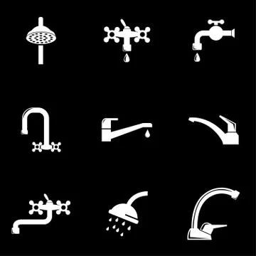 Vector white water tap icon set Stock Illustration