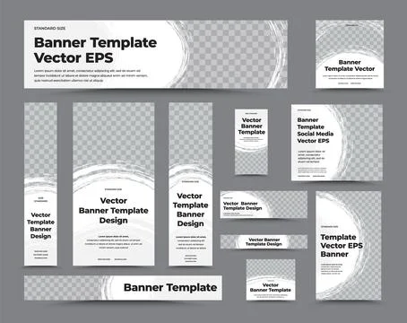 Vector white web banners of different sizes with photo space and round grunge Stock Illustration