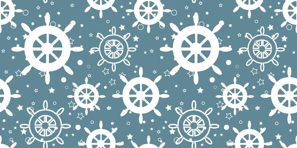 Vector white wheels on ash blue background seamless pattern. Illustrazione stock
