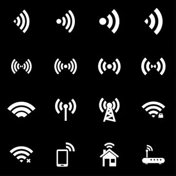 Vector white wireless icon set Stock Illustration