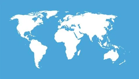 Vector white world map isolated on blue background. Detailed illustration w.. Stock Illustration