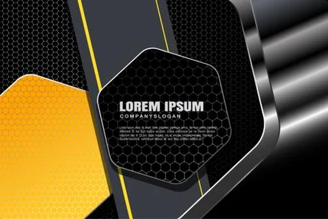Vector wide hexagon gradient dark gray mesh background with black and yellow  Stock Illustration