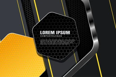 Vector wide hexagon gradient dark gray mesh background with yellow and black  Stock Illustration