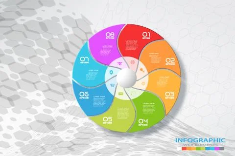 Vector wide infographic of round segmented color form cut from paper with sha Stock Illustration