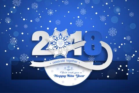 Vector wide poster with numbers, snowflake label and round insert cut from pa Stock Illustration