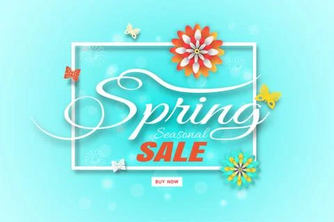 Vector wide promotional poster of Spring Sale on the gradient green backgroun Stock Illustration