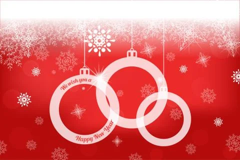 Vector wide red gradient poster to Happy New Year holiday with group of hangi Stock Illustration