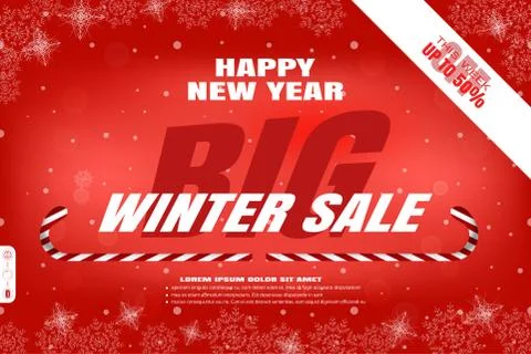 Vector wide red poster for Happy New Year Big winter sale on the background w Stock Illustration