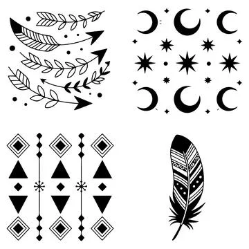 Vector wild and free silhouettes collection bohemian black and white Stock Illustration