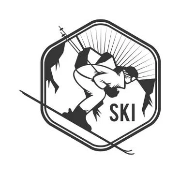 Vector wilderness and nature exploration outdoor vintage emblems mountains, sun Ilustração Stock
