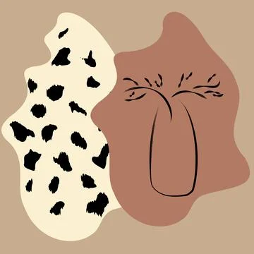 Vector. Wildlife, leopard print, linear baobab. Collage hand-drawn. Stock Illustration