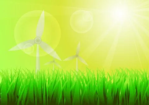 Vector : Wind power and green grass background Stock Illustration