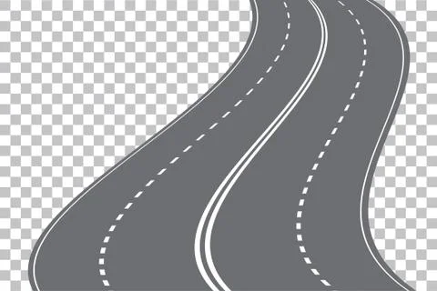 Vector winding four-lane road isolated on transparent background. Vector EPS  Stock Illustration