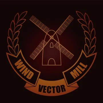 Vector windmill on dark brown background with banner Stock Illustration
