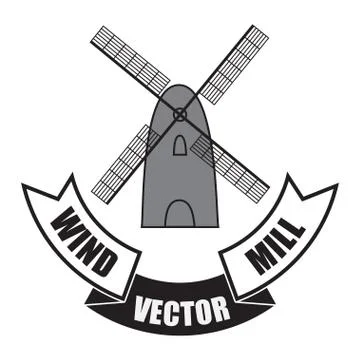 Vector windmill on white background with a banner Stock Illustration